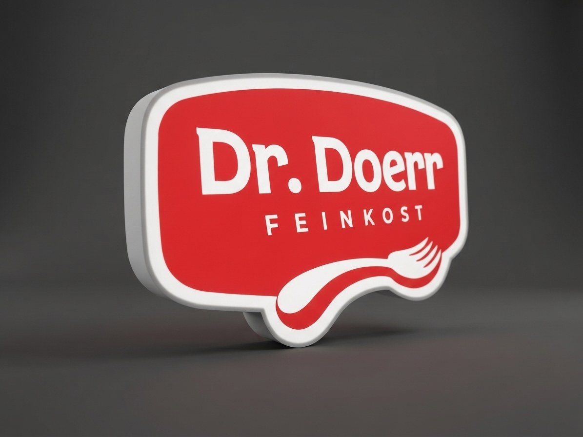 Dr. Doerr Feinkost — Logo-Kontur als leuchtender Körper