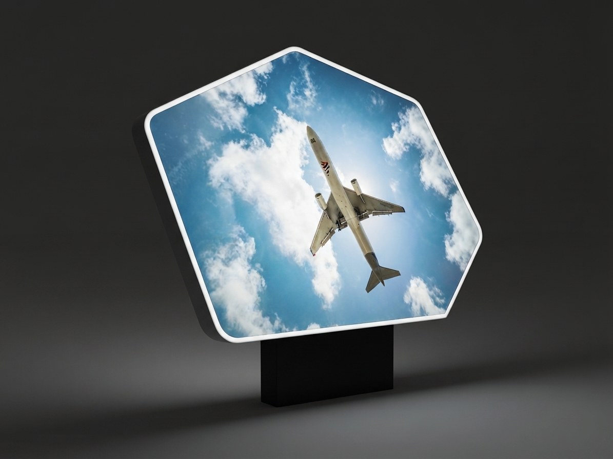 Leuchtkasten in Sonderkontur mit Flugzeug-Fotodruck